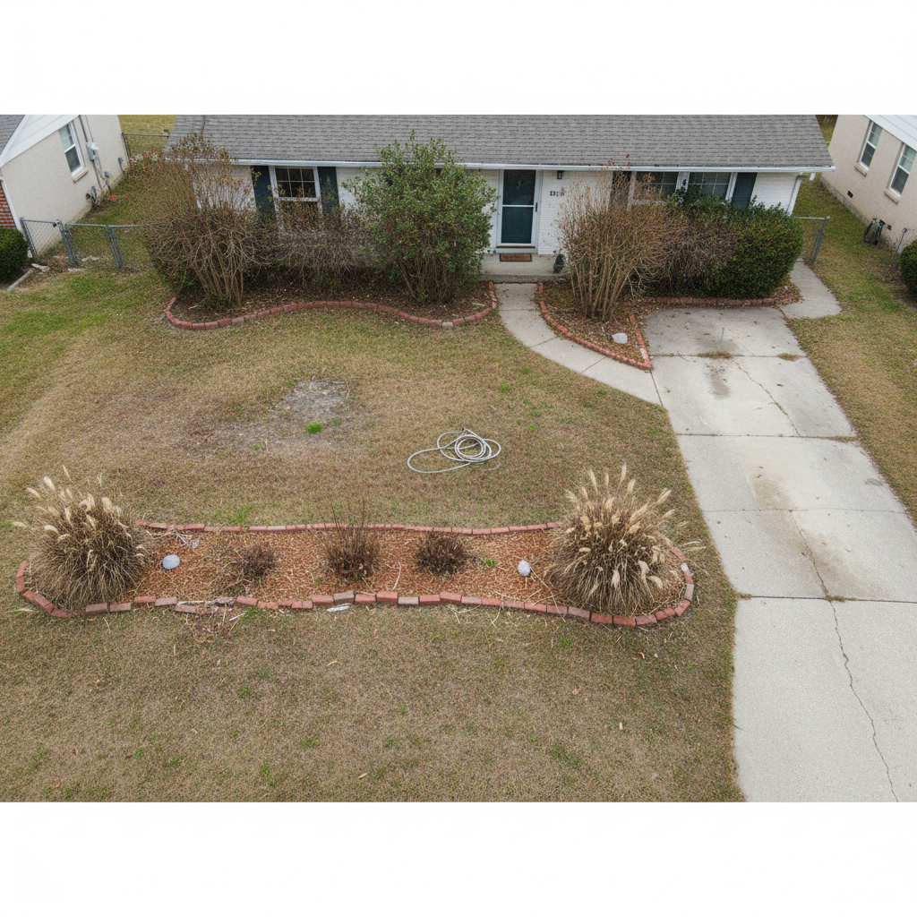 Beautiful refreshed front yard with new plants, mulch, and neat borders for curb appeal